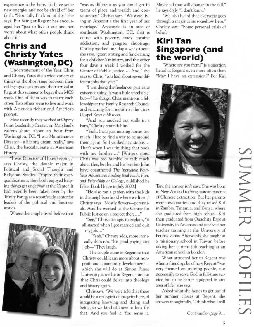 Regent World--profile of new students 2